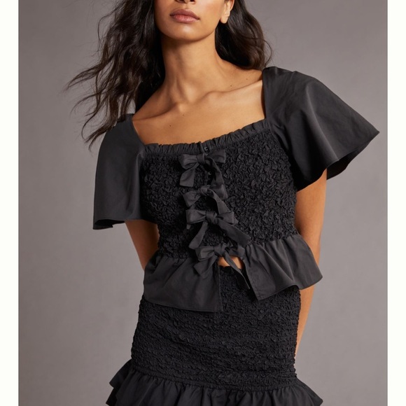 (AA4) En Saison Matisse Bow-Front Peplum Blouse, Black, Size Medium, NWT - Picture 10 of 16